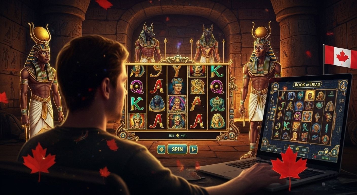 Interface of Book of Dead slot with Egyptian gods and Canadian theme